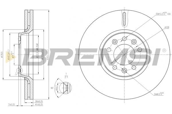 Bremsi CD7615V Front brake disc ventilated CD7615V
