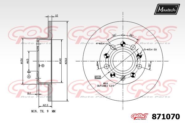 MaxTech 871070.0000 Rear brake disc, non-ventilated 8710700000