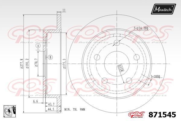 MaxTech 871545.0080 Rear brake disc, non-ventilated 8715450080