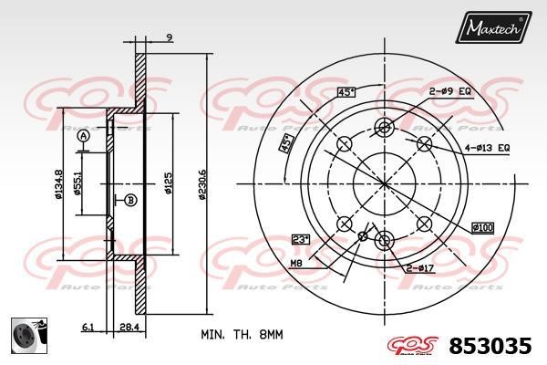 MaxTech 853035.0060 Rear brake disc, non-ventilated 8530350060