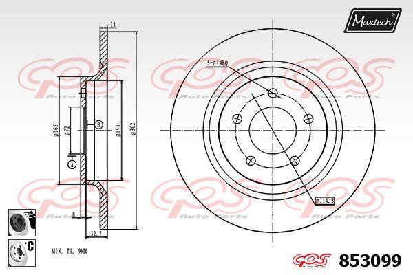 MaxTech 853099.6060 Rear brake disc, non-ventilated 8530996060