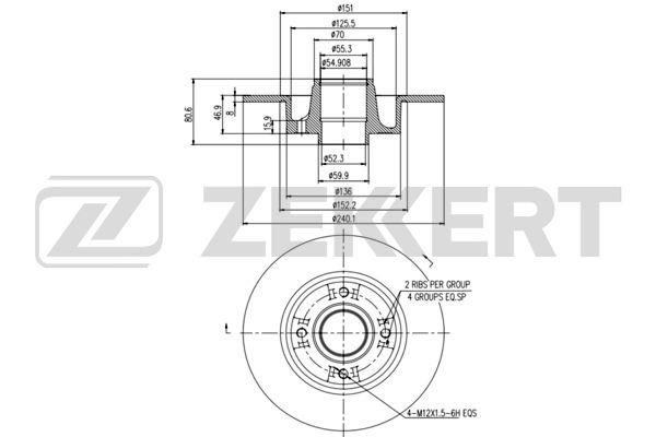 Zekkert BS-5232 Rear brake disc, non-ventilated BS5232