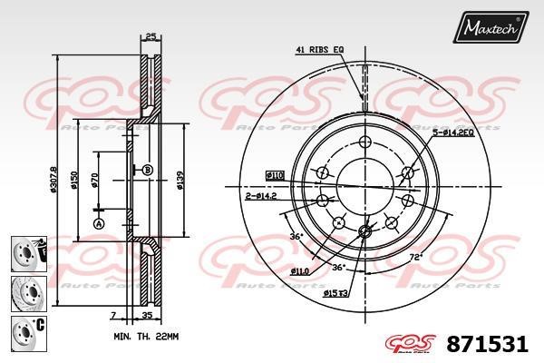 MaxTech 871531.6880 Front brake disc ventilated 8715316880