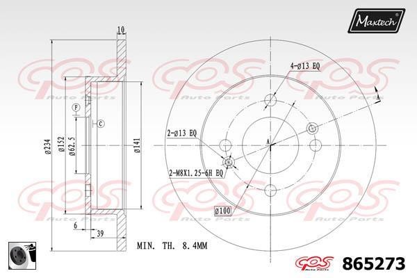 MaxTech 865273.0060 Rear brake disc, non-ventilated 8652730060