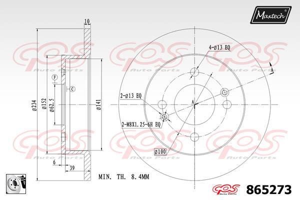 MaxTech 865273.0080 Rear brake disc, non-ventilated 8652730080