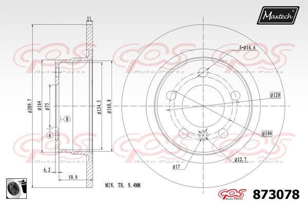 MaxTech 873078.0060 Rear brake disc, non-ventilated 8730780060