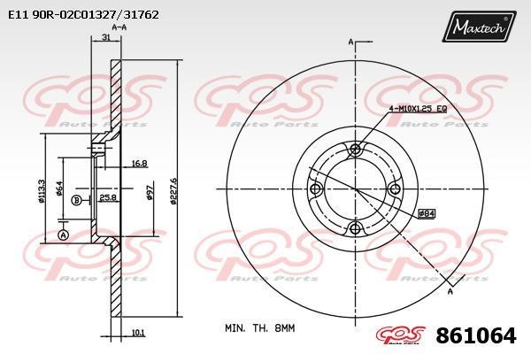 MaxTech 861064.0000 Unventilated front brake disc 8610640000