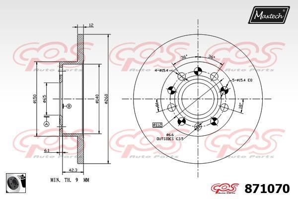 MaxTech 871070.0060 Rear brake disc, non-ventilated 8710700060