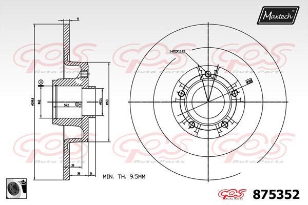 MaxTech 875352.0065 Rear brake disc, non-ventilated 8753520065
