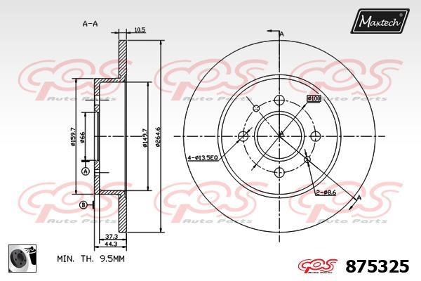 MaxTech 875325.0060 Rear brake disc, non-ventilated 8753250060