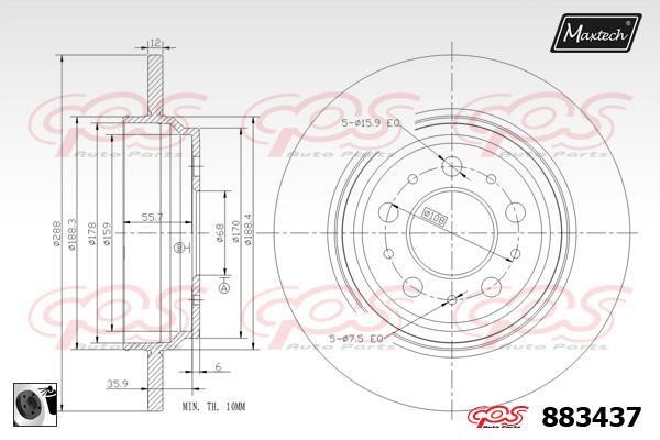 MaxTech 883437.0060 Rear brake disc, non-ventilated 8834370060