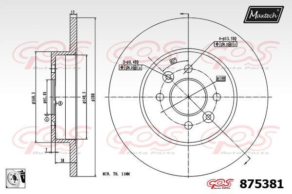 MaxTech 875381.0080 Rear brake disc, non-ventilated 8753810080