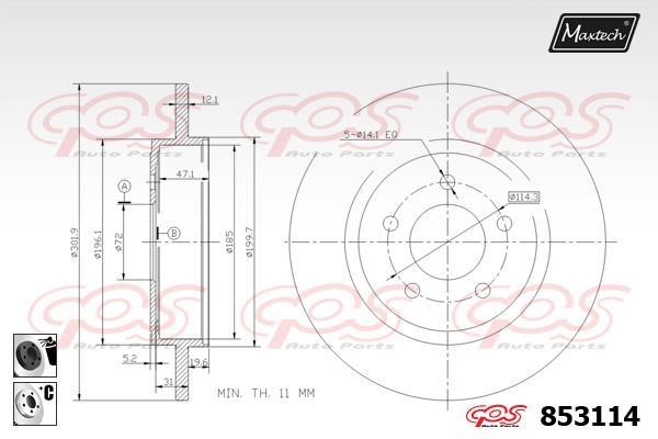 MaxTech 853114.6060 Rear brake disc, non-ventilated 8531146060