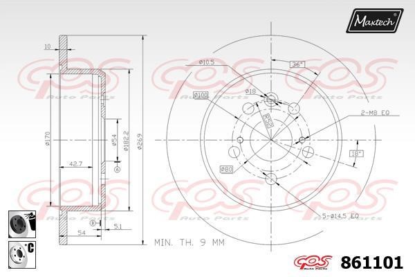 MaxTech 861101.6060 Rear brake disc, non-ventilated 8611016060