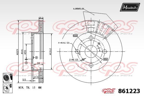 MaxTech 861223.6060 Front brake disc ventilated 8612236060