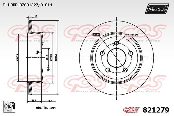 MaxTech 821279.0080 Rear brake disc, non-ventilated 8212790080
