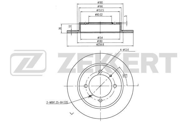 Zekkert BS-5225 Rear brake disc, non-ventilated BS5225