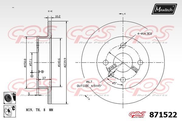 MaxTech 871522.6060 Rear brake disc, non-ventilated 8715226060