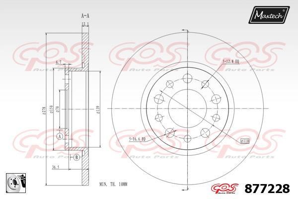 MaxTech 877228.0080 Rear brake disc, non-ventilated 8772280080