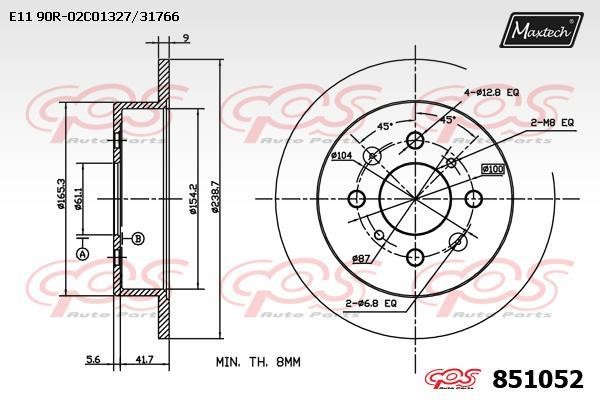 MaxTech 851052.0000 Rear brake disc, non-ventilated 8510520000