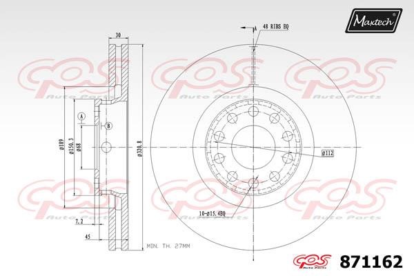 MaxTech 871162.0000 Front brake disc ventilated 8711620000