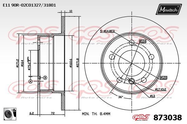 MaxTech 873038.0060 Rear brake disc, non-ventilated 8730380060