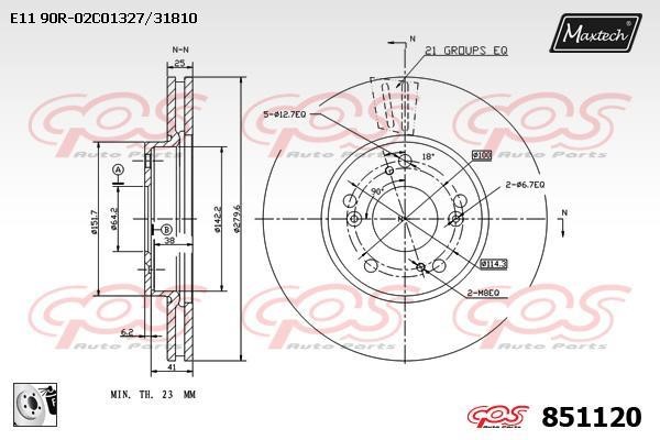 MaxTech 851120.0080 Front brake disc ventilated 8511200080