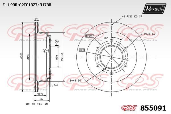 MaxTech 855091.0000 Rear ventilated brake disc 8550910000