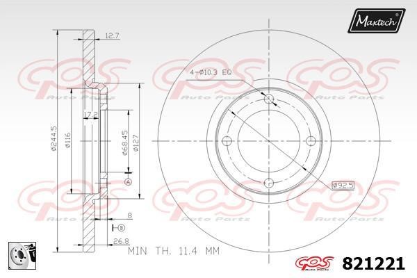 MaxTech 821221.0080 Unventilated front brake disc 8212210080