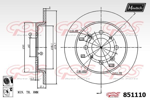 MaxTech 851110.6060 Rear brake disc, non-ventilated 8511106060