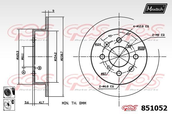 MaxTech 851052.6060 Rear brake disc, non-ventilated 8510526060