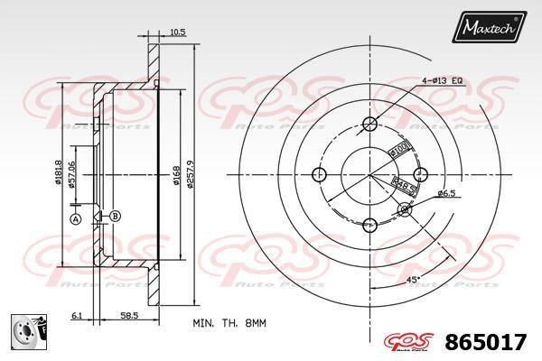 MaxTech 865017.0080 Rear brake disc, non-ventilated 8650170080