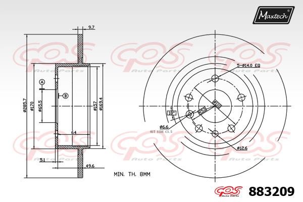 MaxTech 883209.0000 Rear brake disc, non-ventilated 8832090000