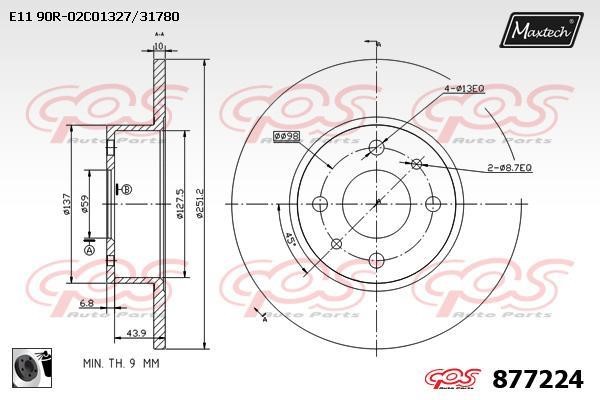 MaxTech 877224.0060 Rear brake disc, non-ventilated 8772240060