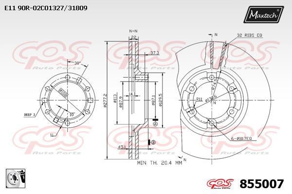 MaxTech 855007.0080 Front brake disc ventilated 8550070080