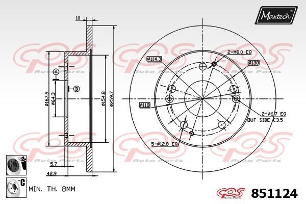 MaxTech 851124.6060 Rear brake disc, non-ventilated 8511246060