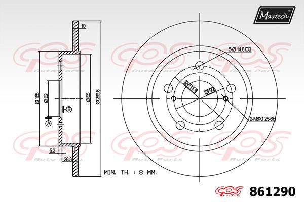 MaxTech 861290.0000 Rear brake disc, non-ventilated 8612900000