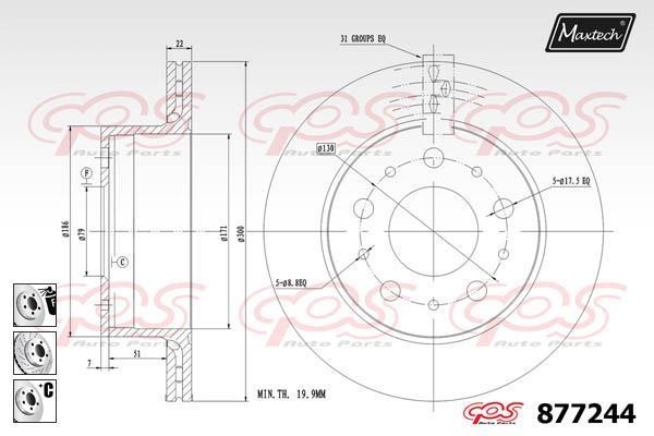 MaxTech 877244.6880 Rear ventilated brake disc 8772446880