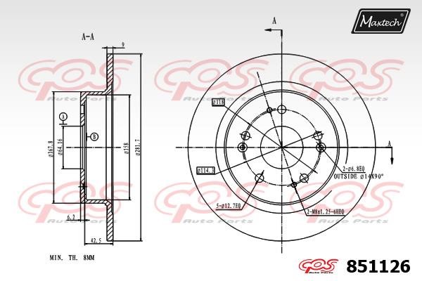 MaxTech 851126.0000 Rear brake disc, non-ventilated 8511260000