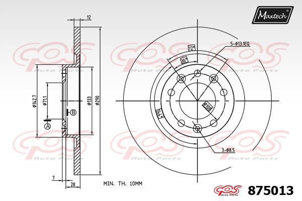 MaxTech 875013.0000 Rear brake disc, non-ventilated 8750130000