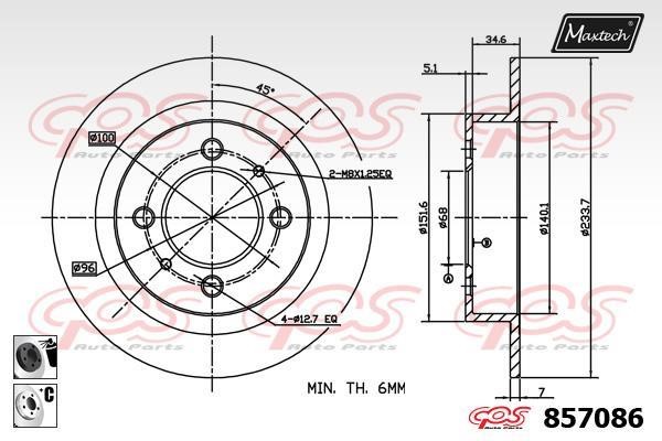MaxTech 857086.6060 Rear brake disc, non-ventilated 8570866060