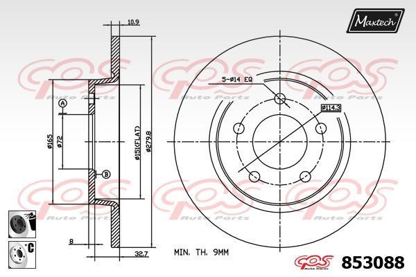 MaxTech 853088.6060 Rear brake disc, non-ventilated 8530886060