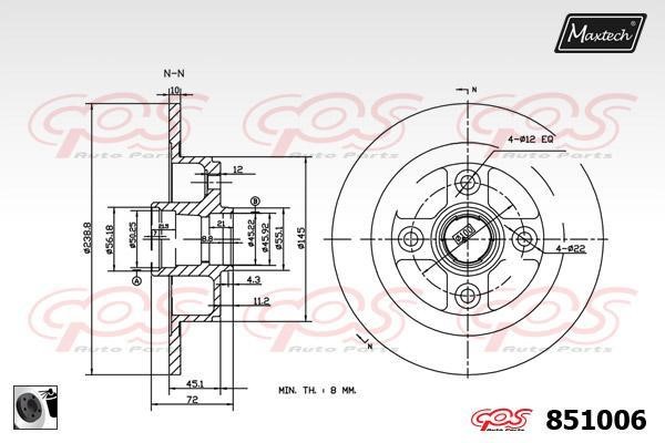 MaxTech 851006.0060 Rear brake disc, non-ventilated 8510060060