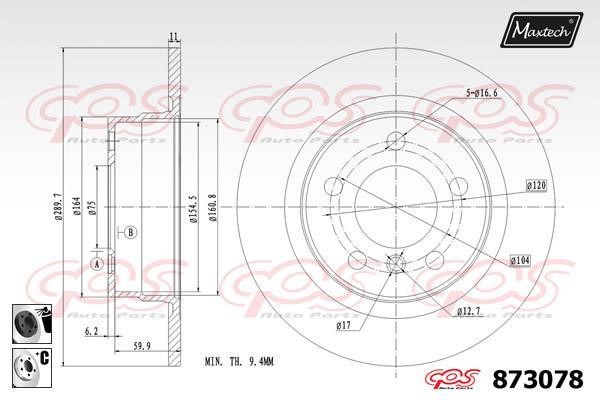 MaxTech 873078.6060 Rear brake disc, non-ventilated 8730786060