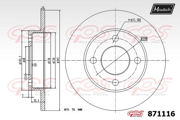 MaxTech 871116.0000 Rear brake disc, non-ventilated 8711160000
