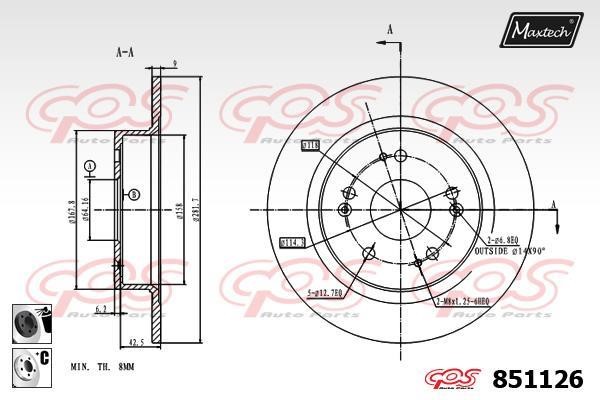 MaxTech 851126.6060 Rear brake disc, non-ventilated 8511266060