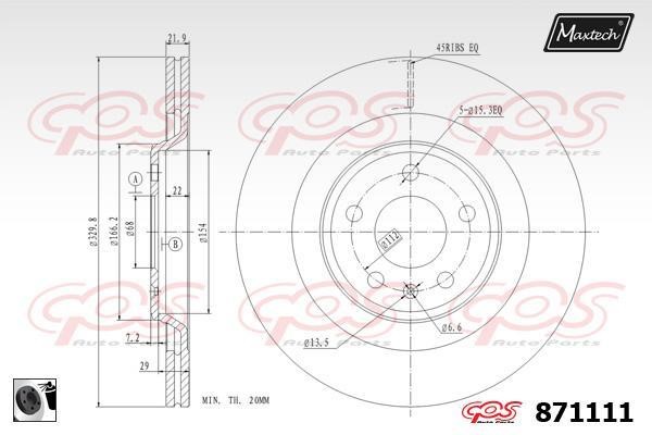 MaxTech 871111.0060 Rear ventilated brake disc 8711110060