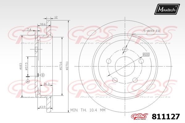 MaxTech 811127.0000 Rear brake disc, non-ventilated 8111270000