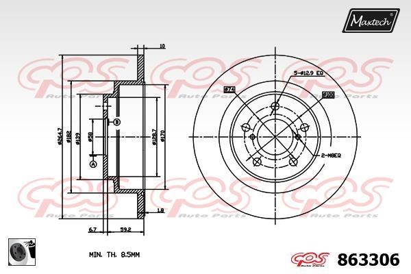 MaxTech 863306.0060 Rear brake disc, non-ventilated 8633060060