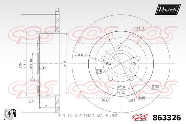 MaxTech 863326.0080 Rear brake disc, non-ventilated 8633260080